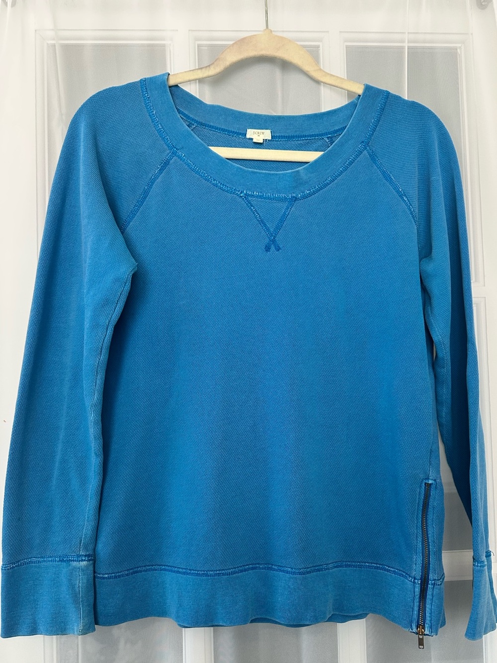 J.Crew Blue Sweatshirt Side Zip Detail Crewneck Pullover Size M